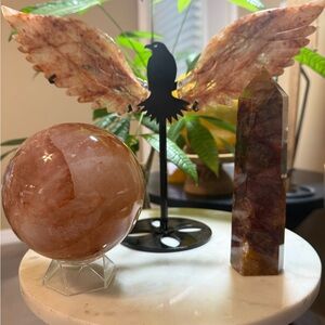 Elegant Stone Art Set with Bird Sculpture